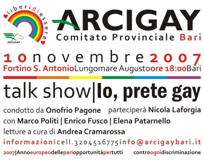 Talk show - Io, prete gay - 10 Novembre 2007, ore 18.00 - Bari, Fortino S. Antonio
